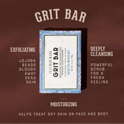 18.21 Man Made Grit Bar Soap- Absolute Mahogany 7oz.