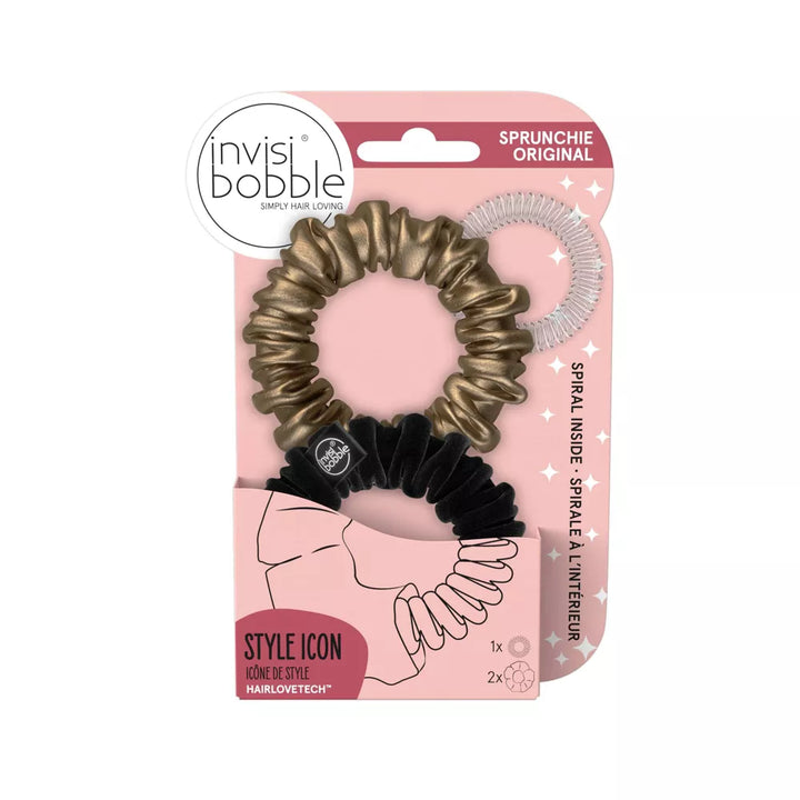 Invisibobble Sprunchie Slim True Hair Elastics - Black/Gold