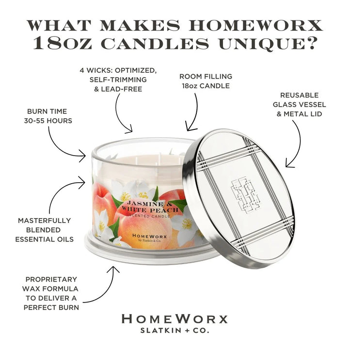 HomeWorx by Slatkin & Co. Jasmine & White Peach Scented Candle 18.0oz