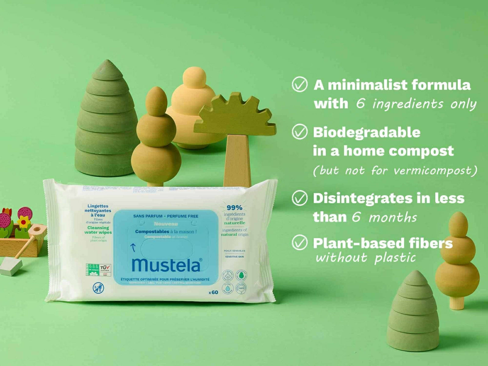 Mustela Home Compostable Fragrance-Free Wipes (60-Pack)