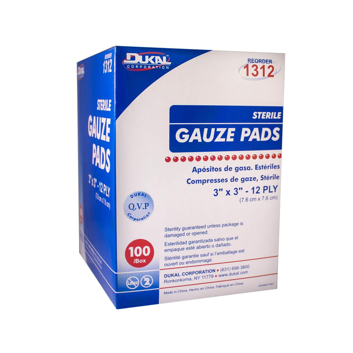 Dukal Sterile Gauze Pads, 3x3, 12 Ply, 100 per Box, White-Dukal-Brand_Dukal/ Dawn Mist,Collection_Lifestyle,Dukal_Gauze,Dukal_Medical,Dukal_Surgical,Life_Medical