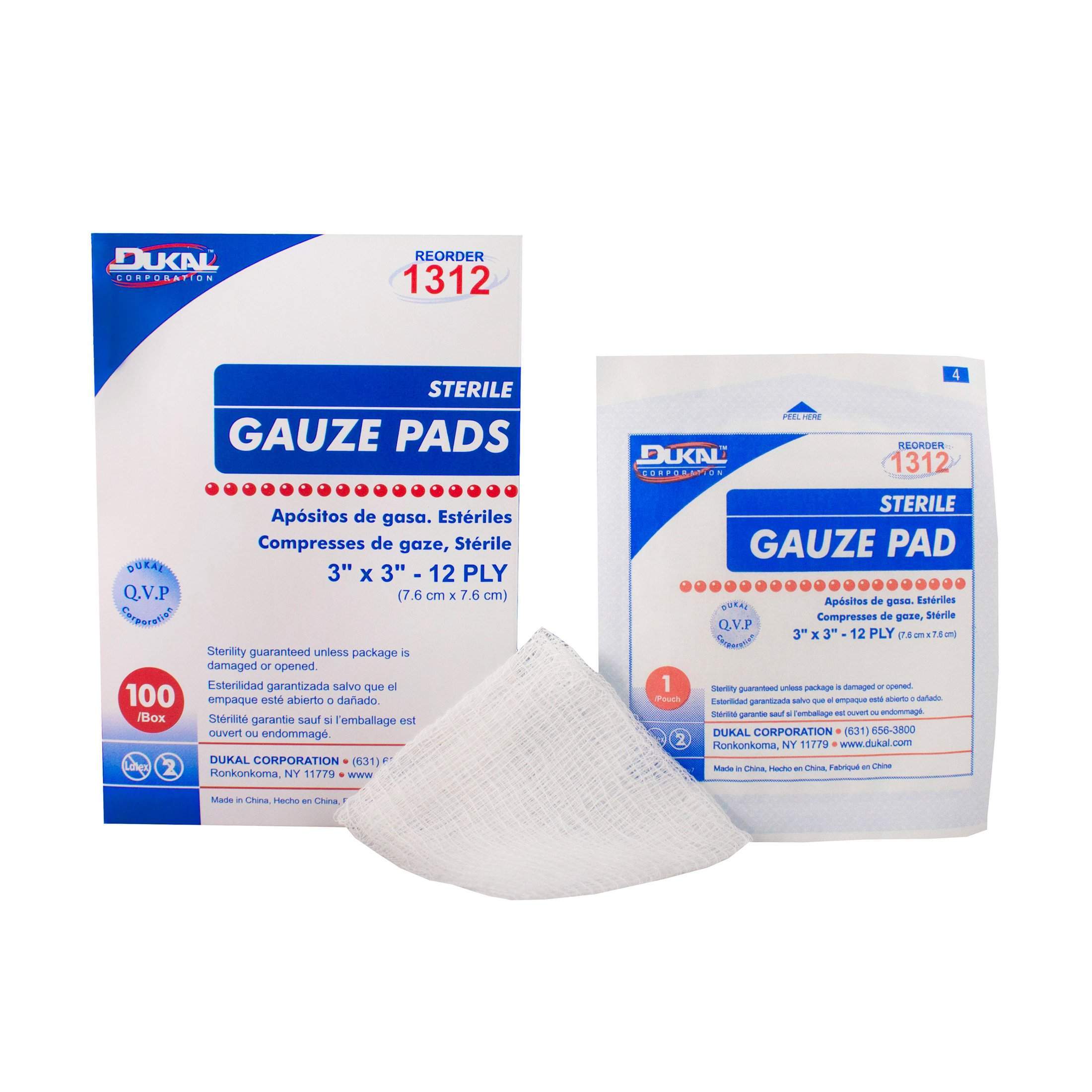 Dukal Sterile Gauze Pads, 3x3, 12 Ply, 100 per Box, White-Dukal-Brand_Dukal/ Dawn Mist,Collection_Lifestyle,Dukal_Gauze,Dukal_Medical,Dukal_Surgical,Life_Medical