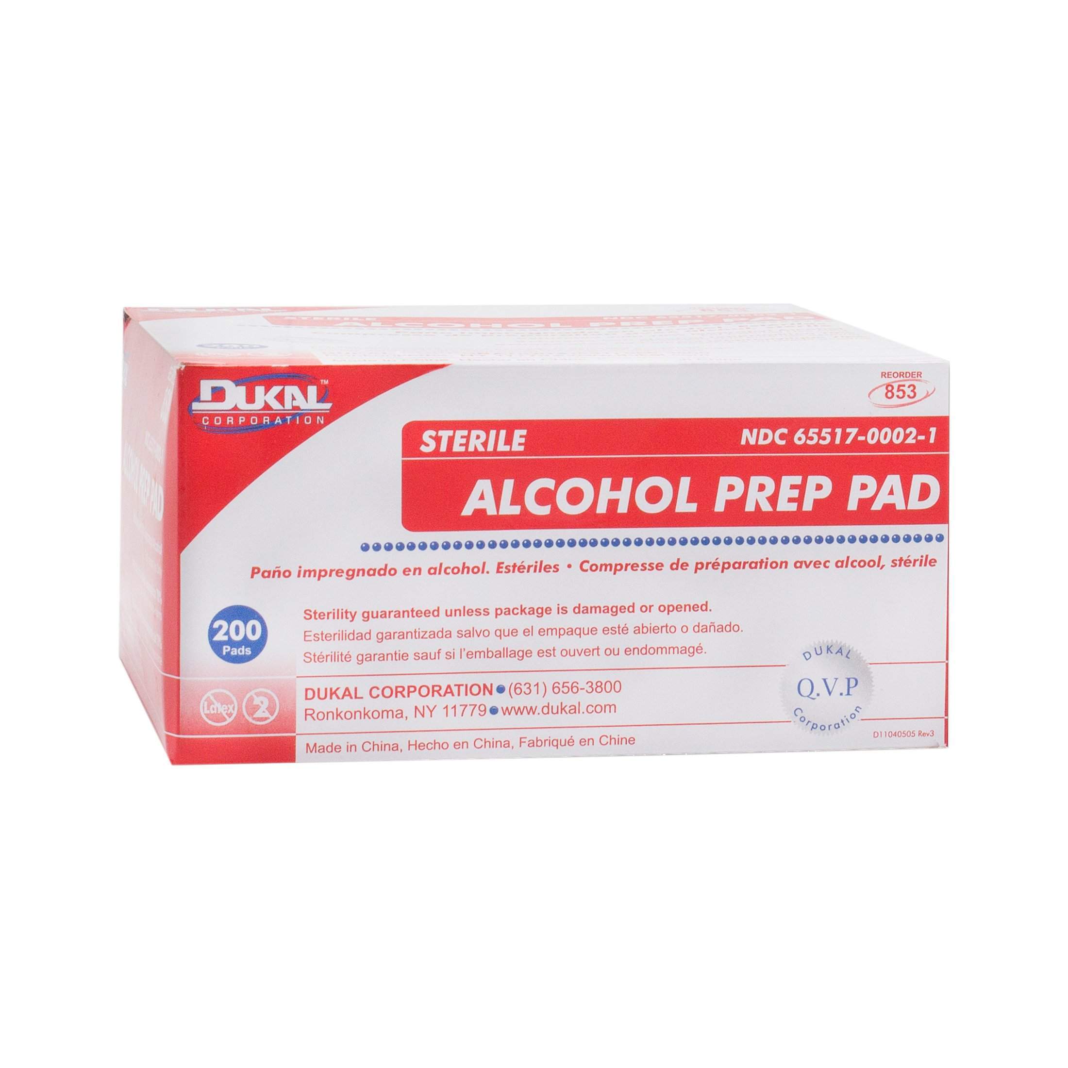 Dukal 853 Alcohol Prep Pads, Medium, Sterile (Pack of 200)-Dukal-Brand_Dukal/ Dawn Mist,Collection_Lifestyle,Collection_Nails,Dukal_Medical,Dukal_Spa,Life_Medical,Life_Personal Care