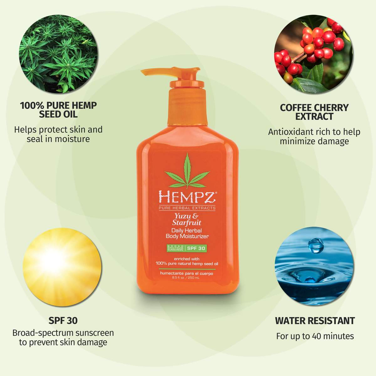 Hempz Herbal Body Moisturizer with SPF 30* Yuzu & Starfruit Scent 8.5 fl.oz.-Hempz-BB_Lotion,BB_Moisturizers,Brand_Hempz,Collection_Bath and Body,Collection_Lifestyle,Hempz_ SPF,Hempz_Body Moisturizers,Life_UV Blocking