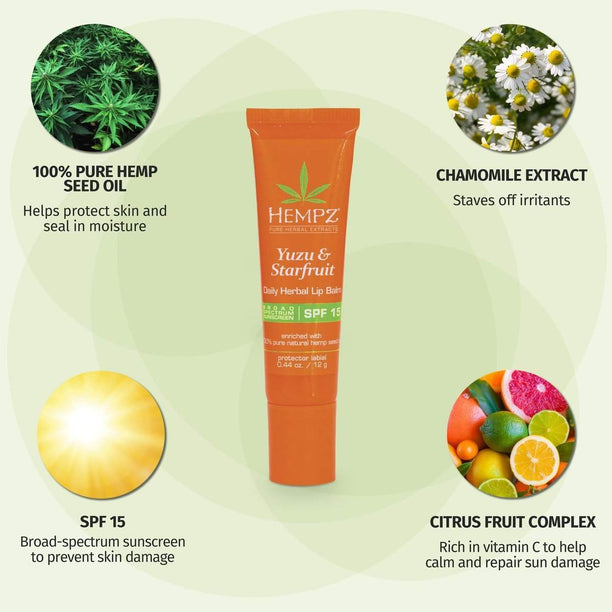 Hempz Herbal Yuzu & Starfruit Daily Lip Balm with SPF 15 .44 oz.-Hempz-Brand_Hempz,Collection_Lifestyle,Collection_Makeup,Collection_Skincare,Hempz_ Lip Balm,Hempz_ SPF,Life_UV Blocking,Makeup_Lip,Skincare_Lip Treatments